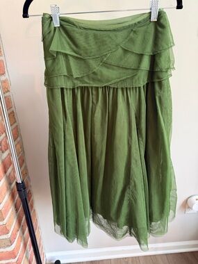 Y2K Fairycore Green Layered Mesh Cotton Lined Tea Length Midi Skirt